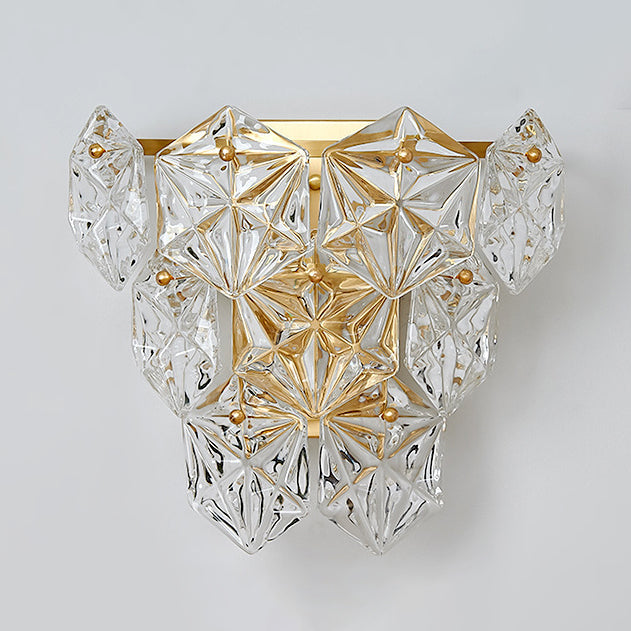 Modern Luxury Prismatic Stacked Crystal Brass 3-Light Wall Sconce Lamp For Bedroom