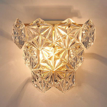 Modern Luxury Prismatic Stacked Crystal Brass 3-Light Wall Sconce Lamp For Bedroom