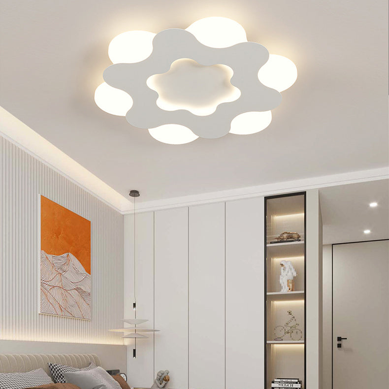 Modern Art Deco Floral Round Acrylic Iron LED Flush Mount Ceiling Light For Bedroom