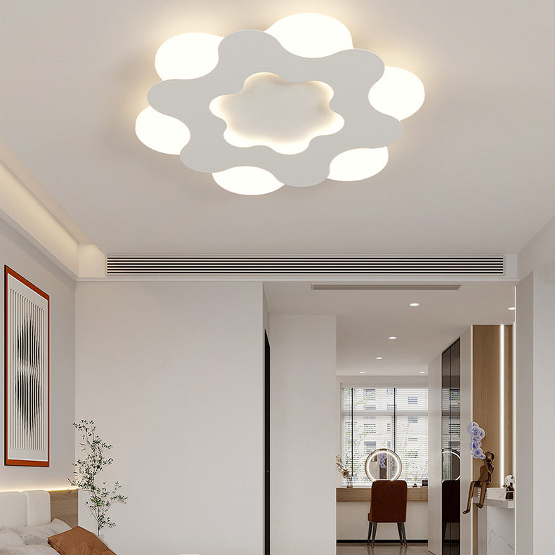 Modern Art Deco Floral Round Acrylic Iron LED Flush Mount Ceiling Light For Bedroom