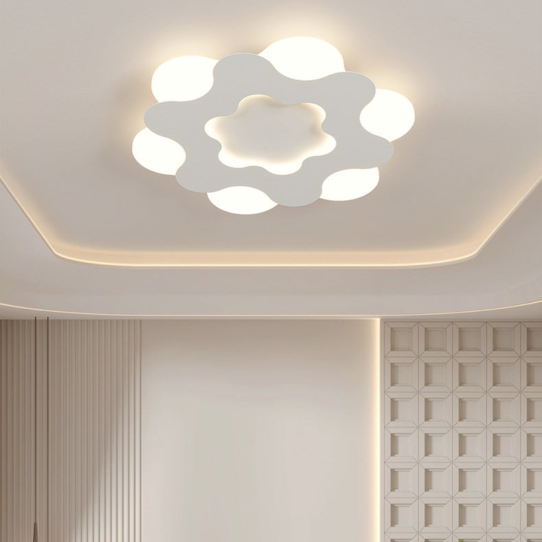 Modern Art Deco Floral Round Acrylic Iron LED Flush Mount Ceiling Light For Bedroom