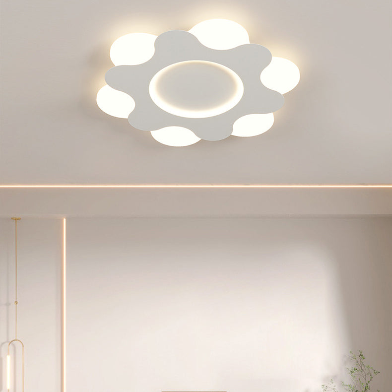 Modern Art Deco Floral Round Acrylic Iron LED Flush Mount Ceiling Light For Bedroom