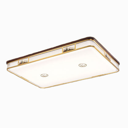 Traditional Chinese Square Rectangle Pattern Acrylic Iron Copper LED Flush Mount Ceiling Light For Living Room