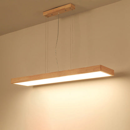 Traditional Japanese Rectangle Acrylic Wood LED Chandelier Island Light For Dining Room