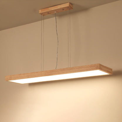 Traditional Japanese Rectangle Acrylic Wood LED Chandelier Island Light For Dining Room