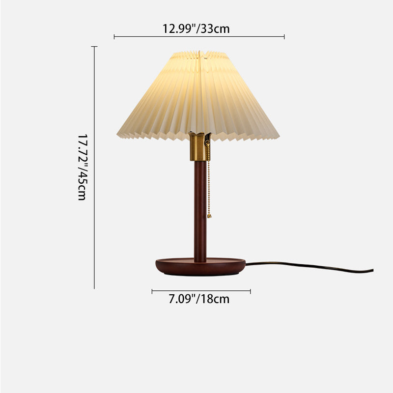 Traditional Vintage Scalloped Pleated Round PVC Solid Wood 1-Light Table Lamp For Living Room
