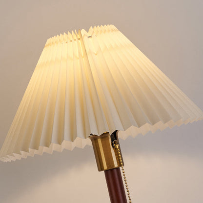 Traditional Vintage Scalloped Pleated Round PVC Solid Wood 1-Light Table Lamp For Living Room