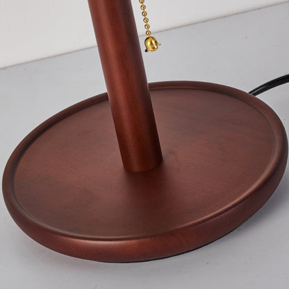 Traditional Vintage Scalloped Pleated Round PVC Solid Wood 1-Light Table Lamp For Living Room