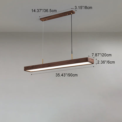Modern Minimalist Long Rectangle Acrylic Walnut LED Chandelier Island Light For Dining Room