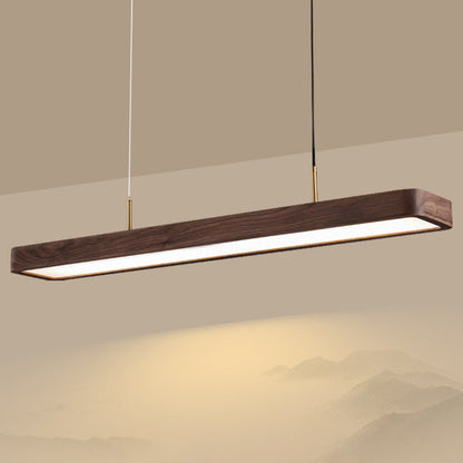 Modern Minimalist Long Rectangle Acrylic Walnut LED Chandelier Island Light For Dining Room