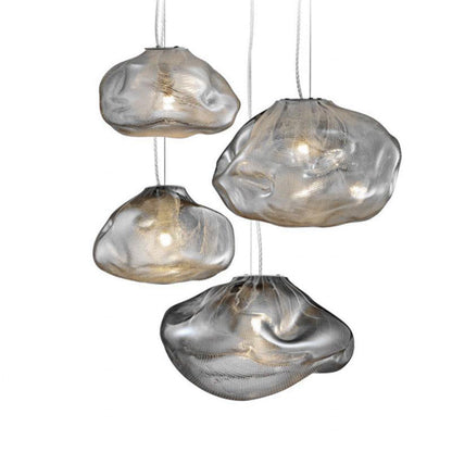 Contemporary Scandinavian Irregular Half Round Glass Hardware 1-Light Pendant Light For Living Room