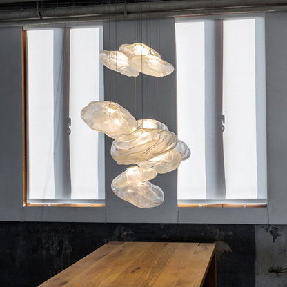 Contemporary Scandinavian Irregular Half Round Glass Hardware 1-Light Pendant Light For Living Room