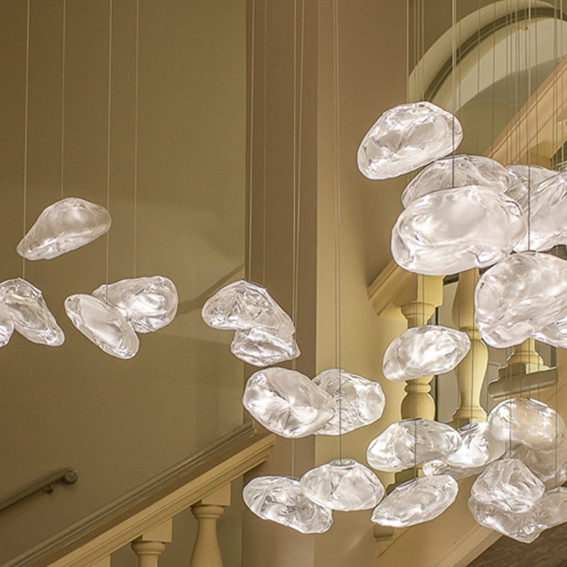 Contemporary Scandinavian Irregular Half Round Glass Hardware 1-Light Pendant Light For Living Room