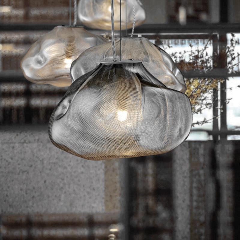Contemporary Scandinavian Irregular Half Round Glass Hardware 1-Light Pendant Light For Living Room