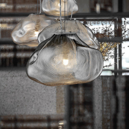 Contemporary Scandinavian Irregular Half Round Glass Hardware 1-Light Pendant Light For Living Room
