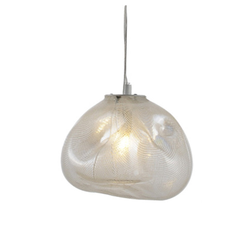Contemporary Scandinavian Irregular Half Round Glass Hardware 1-Light Pendant Light For Living Room