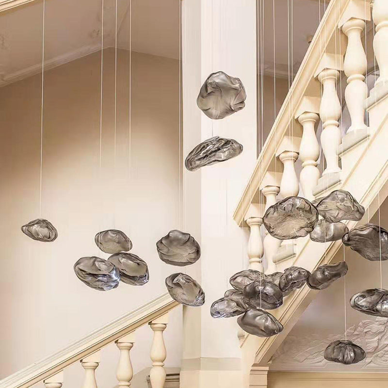 Contemporary Scandinavian Irregular Half Round Glass Hardware 1-Light Pendant Light For Living Room