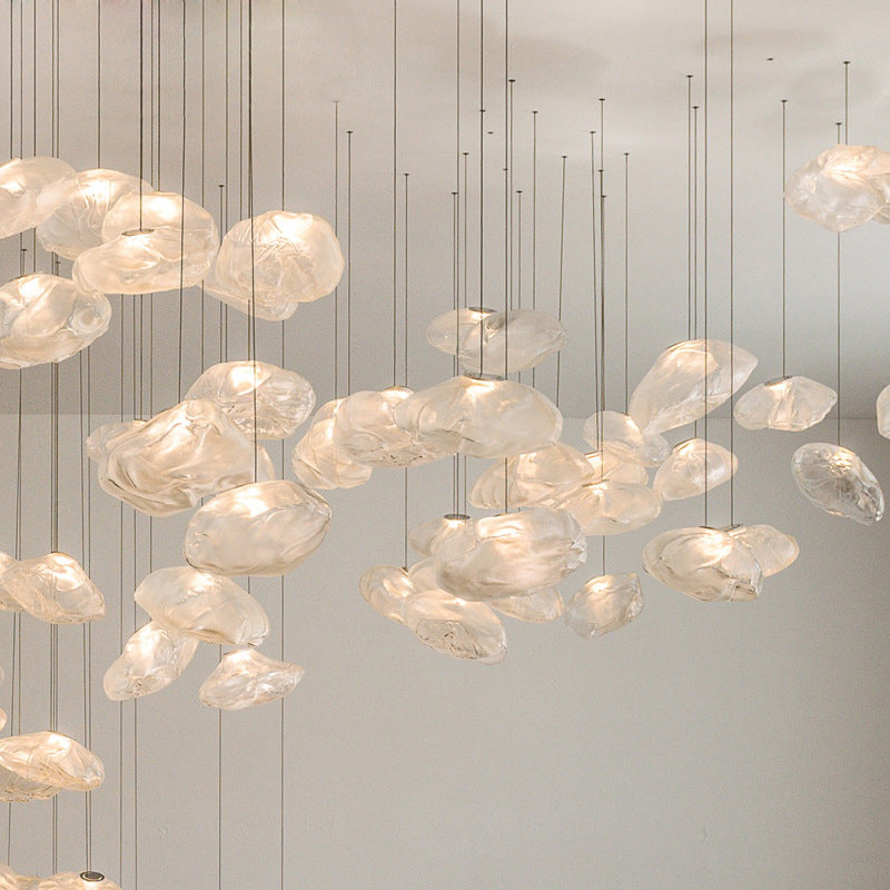 Contemporary Scandinavian Irregular Half Round Glass Hardware 1-Light Pendant Light For Living Room