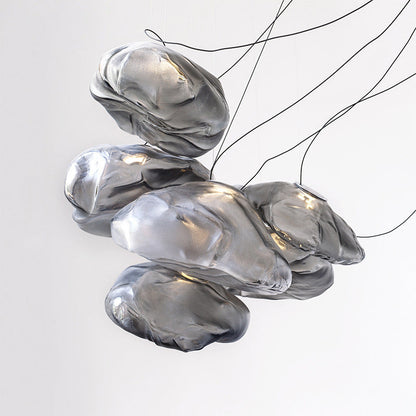 Contemporary Scandinavian Irregular Half Round Glass Hardware 1-Light Pendant Light For Living Room