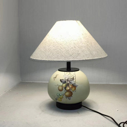 Traditional Chinese Pattern Orb Scalloped Fabric Ceramic 1-Light Table Lamp For Living Room