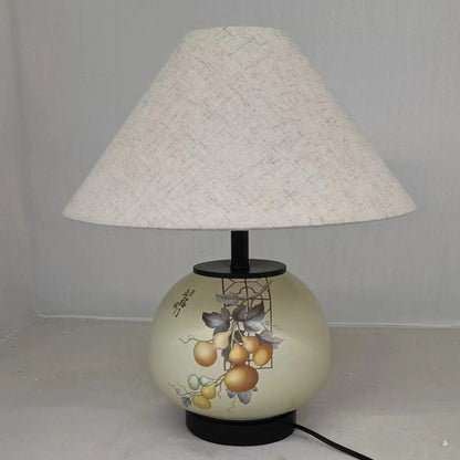 Traditional Chinese Pattern Orb Scalloped Fabric Ceramic 1-Light Table Lamp For Living Room