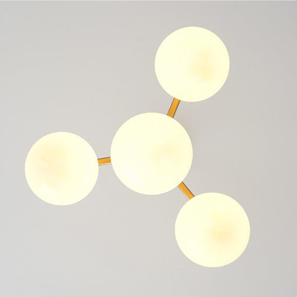 Contemporary Scandinavian Curved Magic Bean Round Glass Iron 4/6 Light Chandelier For Living Room