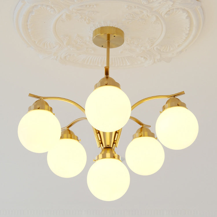Contemporary Scandinavian Curved Magic Bean Round Glass Iron 4/6 Light Chandelier For Living Room