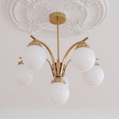 Contemporary Scandinavian Curved Magic Bean Round Glass Iron 4/6 Light Chandelier For Living Room
