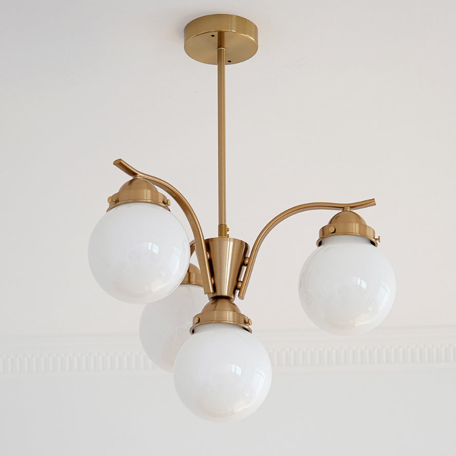 Contemporary Scandinavian Curved Magic Bean Round Glass Iron 4/6 Light Chandelier For Living Room