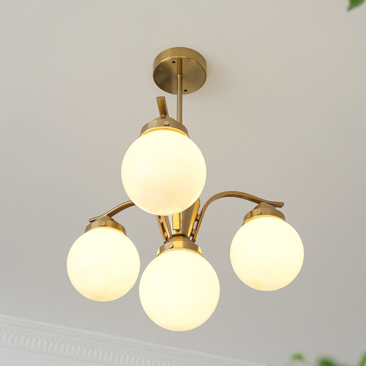 Contemporary Scandinavian Curved Magic Bean Round Glass Iron 4/6 Light Chandelier For Living Room