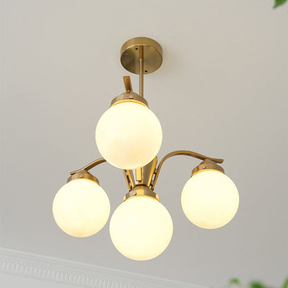 Contemporary Scandinavian Curved Magic Bean Round Glass Iron 4/6 Light Chandelier For Living Room