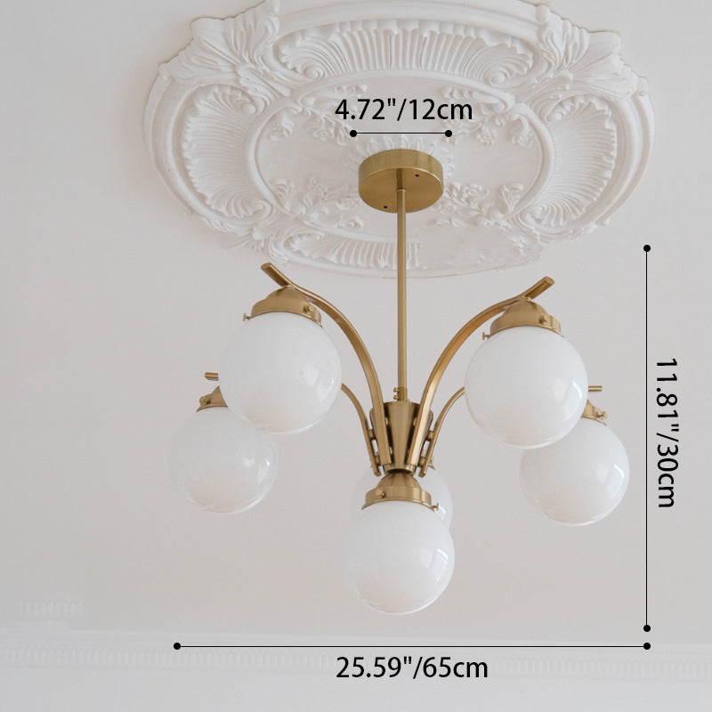 Contemporary Scandinavian Curved Magic Bean Round Glass Iron 4/6 Light Chandelier For Living Room
