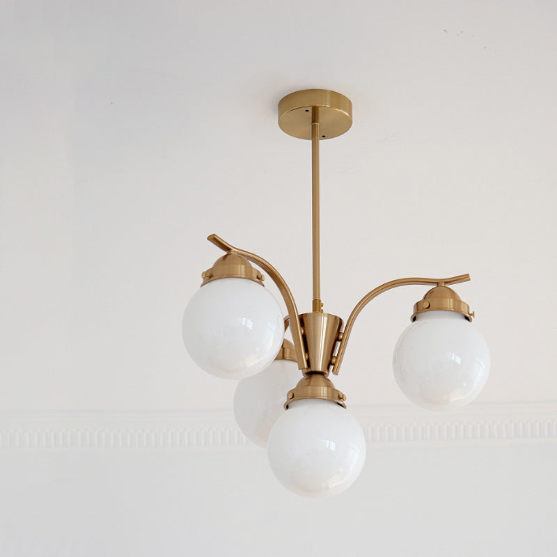 Contemporary Scandinavian Curved Magic Bean Round Glass Iron 4/6 Light Chandelier For Living Room