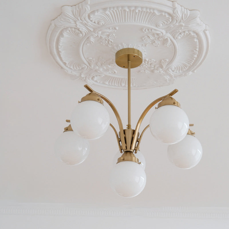 Contemporary Scandinavian Curved Magic Bean Round Glass Iron 4/6 Light Chandelier For Living Room
