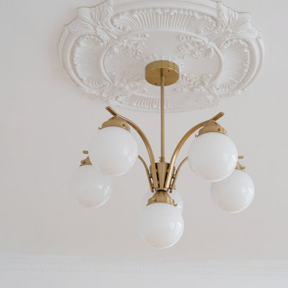 Contemporary Scandinavian Curved Magic Bean Round Glass Iron 4/6 Light Chandelier For Living Room