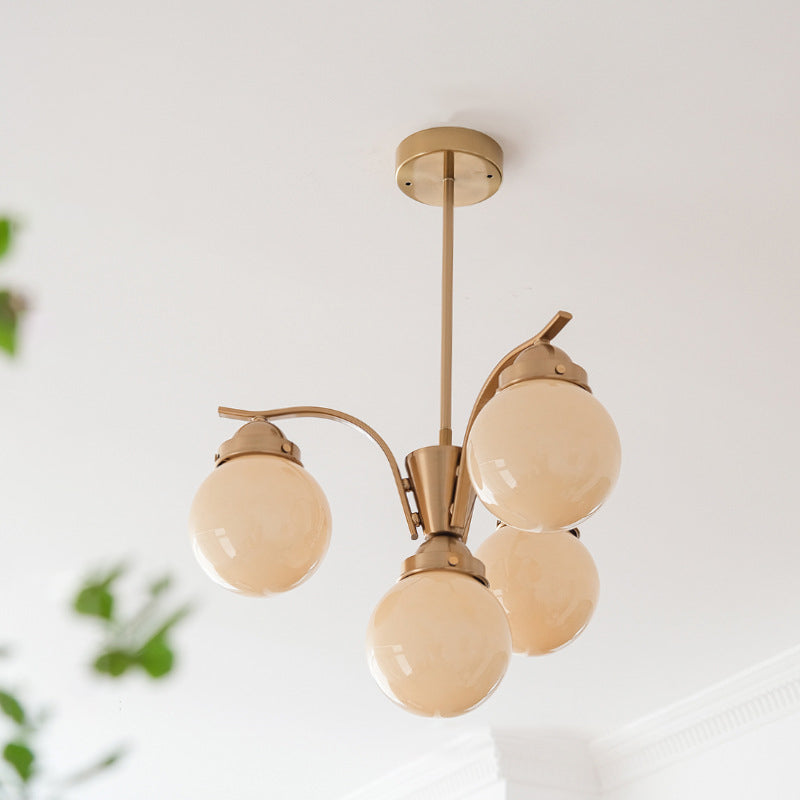 Contemporary Scandinavian Curved Magic Bean Round Glass Iron 4/6 Light Chandelier For Living Room