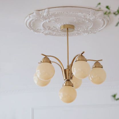 Contemporary Scandinavian Curved Magic Bean Round Glass Iron 4/6 Light Chandelier For Living Room