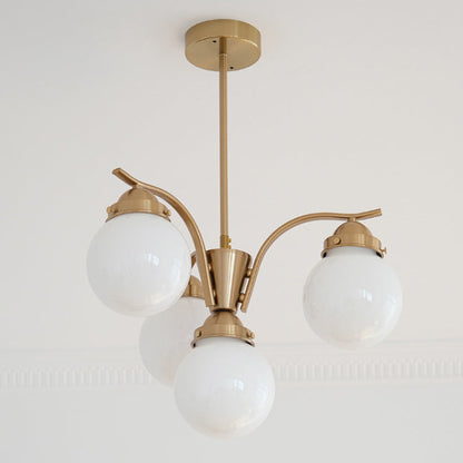 Contemporary Scandinavian Curved Magic Bean Round Glass Iron 4/6 Light Chandelier For Living Room