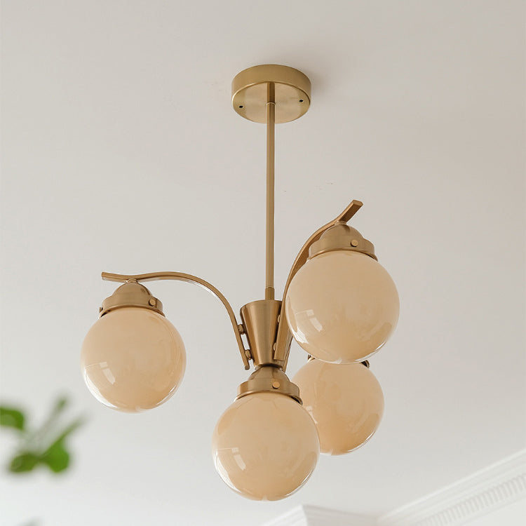 Contemporary Scandinavian Curved Magic Bean Round Glass Iron 4/6 Light Chandelier For Living Room
