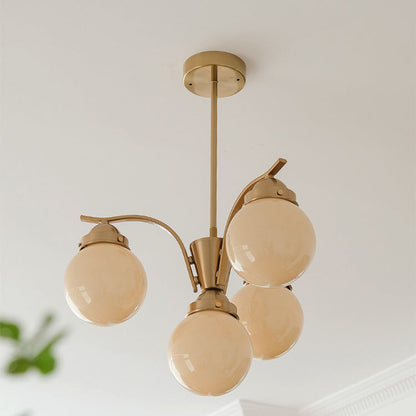 Contemporary Scandinavian Curved Magic Bean Round Glass Iron 4/6 Light Chandelier For Living Room