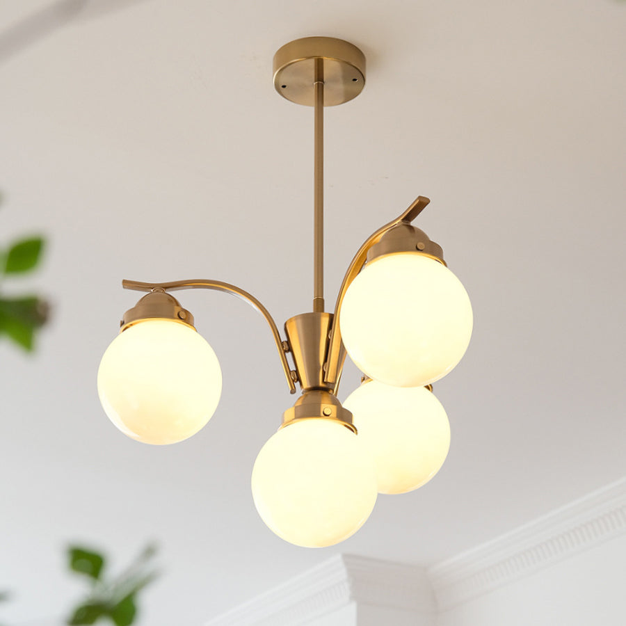 Contemporary Scandinavian Curved Magic Bean Round Glass Iron 4/6 Light Chandelier For Living Room