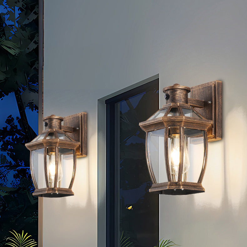 Traditional Vintage Square Octagon Row Glass Aluminum 1-Light Wall Sconce Lamp For Garden