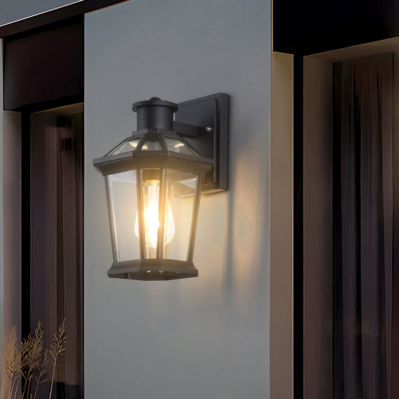 Traditional Vintage Square Octagon Row Glass Aluminum 1-Light Wall Sconce Lamp For Garden