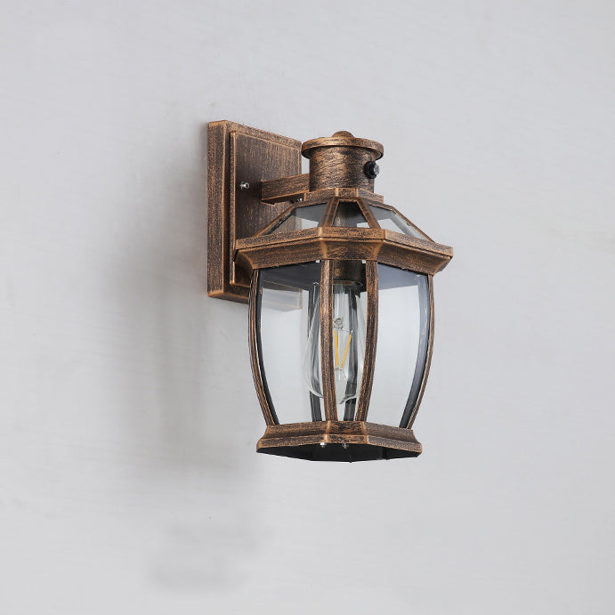 Traditional Vintage Square Octagon Row Glass Aluminum 1-Light Wall Sconce Lamp For Garden