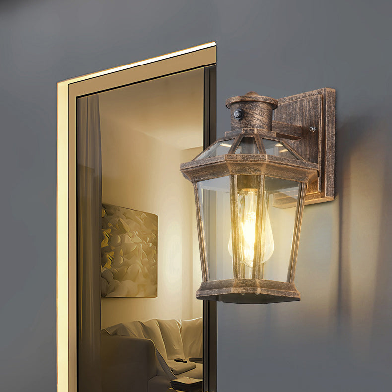 Traditional Vintage Square Octagon Row Glass Aluminum 1-Light Wall Sconce Lamp For Garden