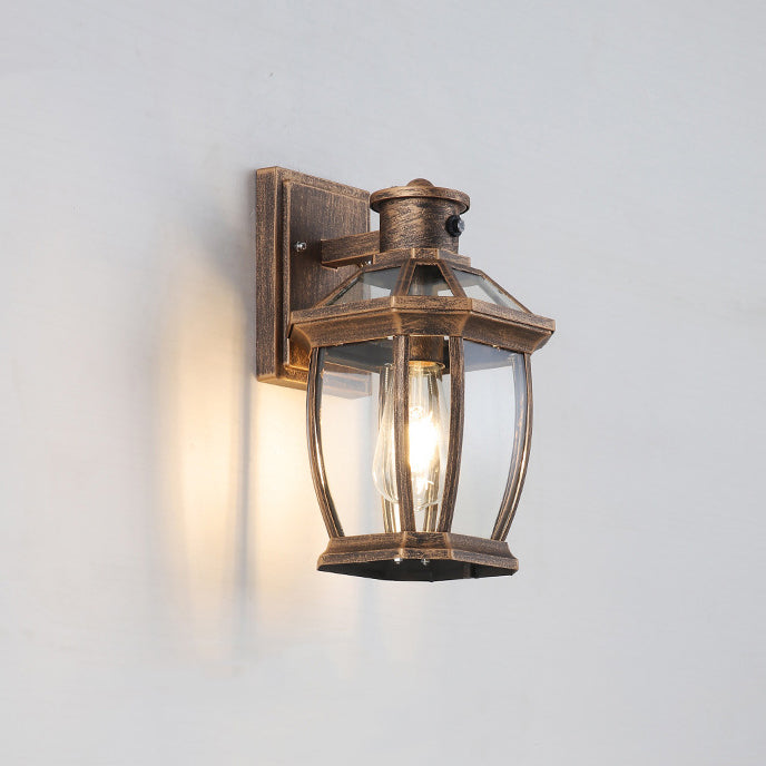 Traditional Vintage Square Octagon Row Glass Aluminum 1-Light Wall Sconce Lamp For Garden