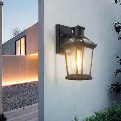 Traditional Vintage Square Octagon Row Glass Aluminum 1-Light Wall Sconce Lamp For Garden