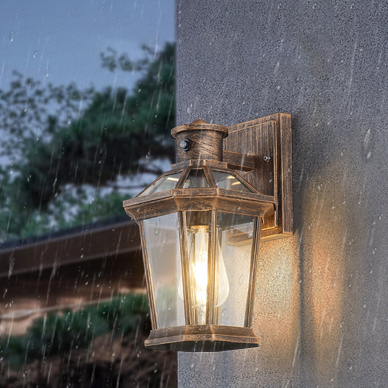 Traditional Vintage Square Octagon Row Glass Aluminum 1-Light Wall Sconce Lamp For Garden