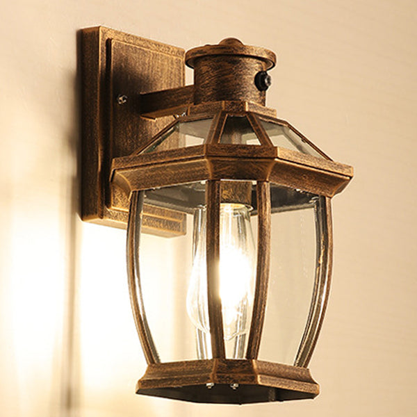 Traditional Vintage Square Octagon Row Glass Aluminum 1-Light Wall Sconce Lamp For Garden