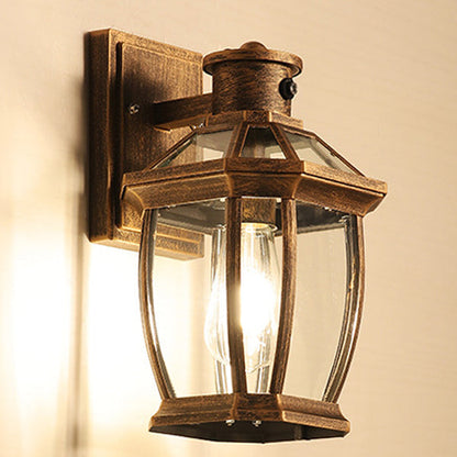 Traditional Vintage Square Octagon Row Glass Aluminum 1-Light Wall Sconce Lamp For Garden